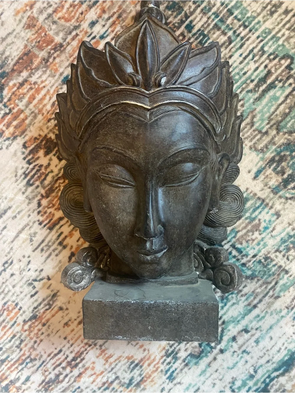Vintage Balinese Carved Wood Goddess Bust Shiva Statue – Large 16” Ornate Bali